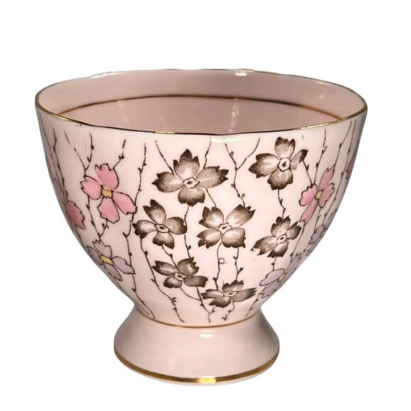 Vtg Tuscan Hand Painted Pink Floral Tea Cup Saucer English Pedestal Gold Trim - Picture 6 of 13